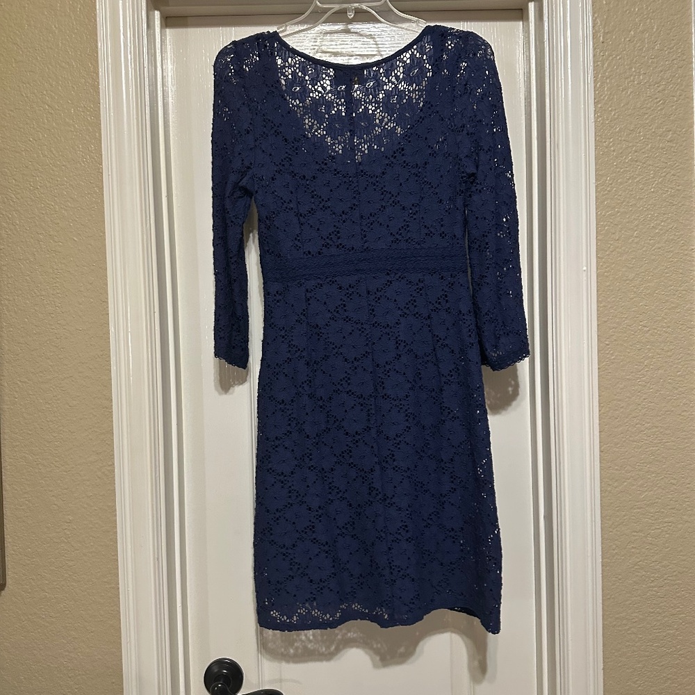Laundry by Shelli Segal Navy Blue 3/4 Sleeve Lace Dress